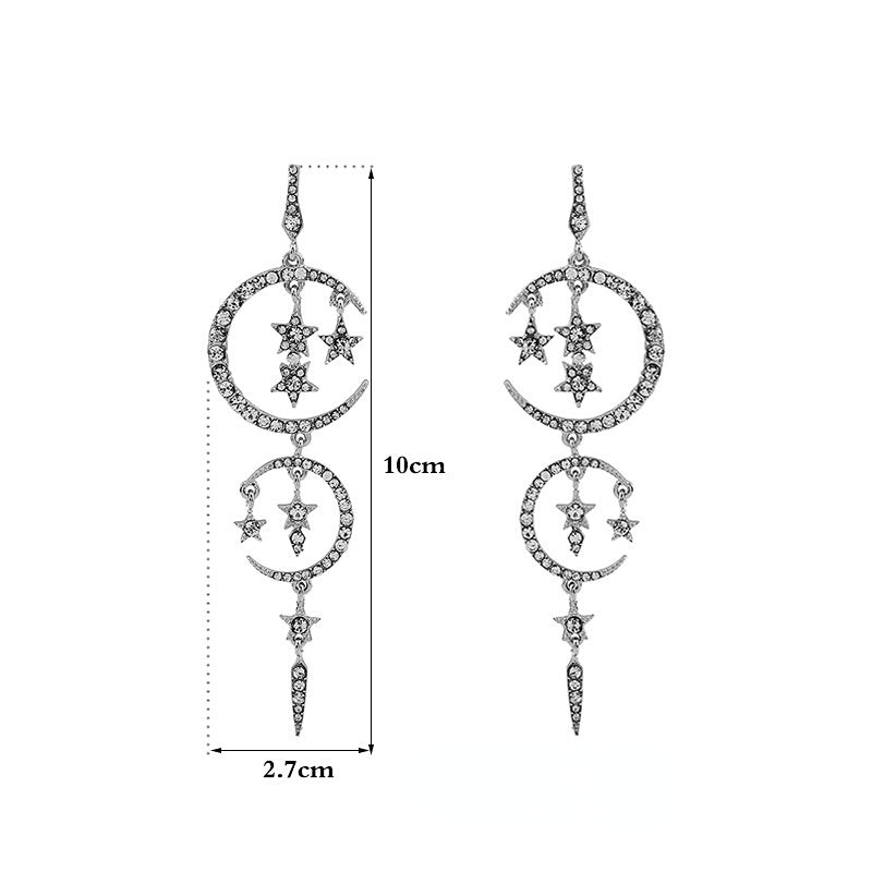 Venta al por mayor Pendientes De Aleación De Diamante Estrella Luna